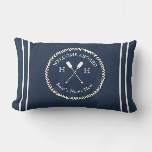 Nautical Boat Name Paddles Rope Navy Blue Welkom Buitenkussen