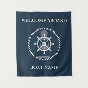 Nautical Boat Name Personated Navy Blue Wandkleed