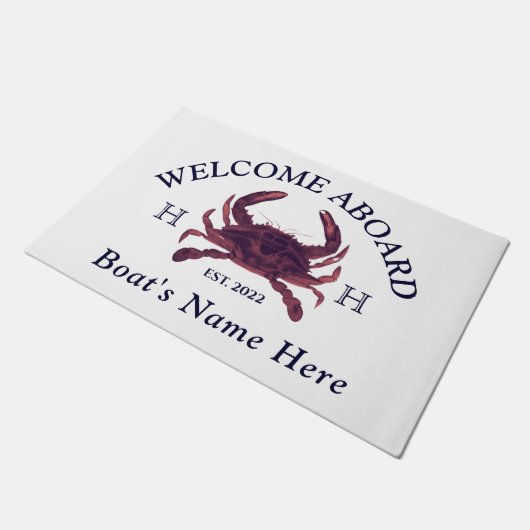 Nautical Boat Name Red Crab Welcome Naval Blue Deu Deurmat (Schuin)