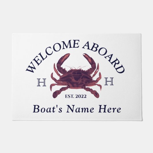 Nautical Boat Name Red Crab Welcome Naval Blue Deu Deurmat (Voorkant)