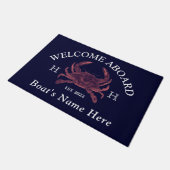 Nautical Boat Name Red Crab Welcome Naval Blue Deurmat (Schuin)