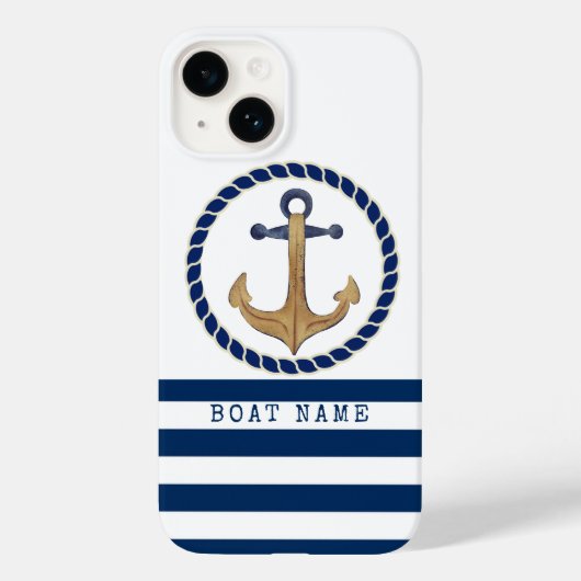 Nautical Boat Name,Retro Anchor Navy Blue Case-Mate iPhone Case (Achterkant)