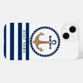 Nautical Boat Name,Retro Anchor Navy Blue Case-Mate iPhone Case (Achterkant (horizontaal))