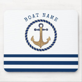 Nautical Boat Name,Retro Anchor Navy Blue Muismat