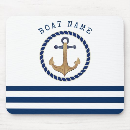 Nautical Boat Name,Retro Anchor Navy Blue Muismat (Voorkant)