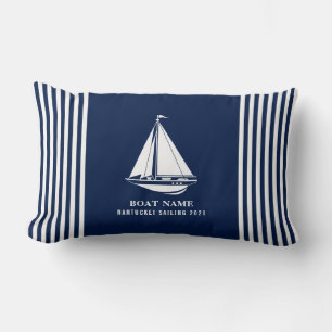 Nautical boat Name Sailboat Navy Blue Lumbar Pillo Kussen