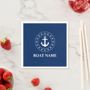 Nautical Boat Name Stars Anchor Navy Blue Napkins Servet