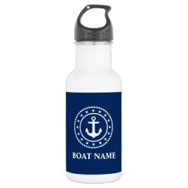 Nautical boat Name Stars Anchor Rope Navy Blue Waterfles