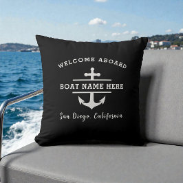 Nautical Boat Name Welcome Aboard Anchor Black Kussen
