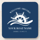 Nautical Boat Name Welcome Aboard Ship Wheel Bier Onderzetter (Voorkant)