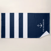 Nautical Boat Name white anchor marine blue Stripe Strandlaken (Voorkant)