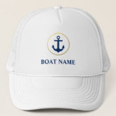 Nautical Boat Name White Blue Gold Trucker Pet (Voorkant)