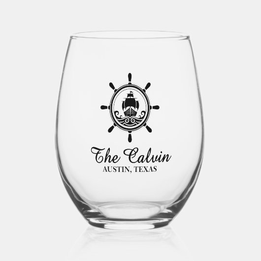 Nautical Boat Name Wijnglas Zonder Voet (Voorkant)
