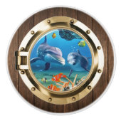 Nautical Boat Porthole Underwater Ocean Dolphin Keramische Knop (Voorkant)