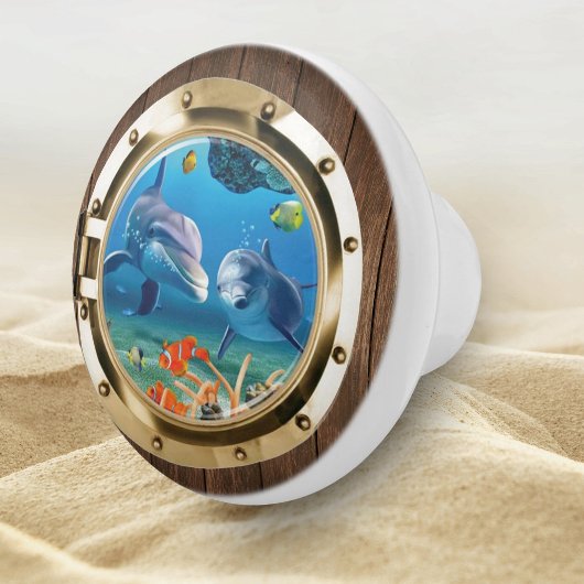 Nautical Boat Porthole Underwater Ocean Dolphin Keramische Knop