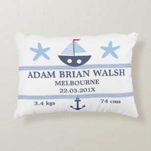 Nautical Boat Starfish Birth Announounhion Cushion Accent Kussen