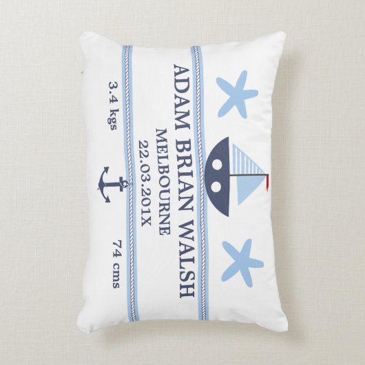 Nautical Boat Starfish Birth Announounhion Cushion Accent Kussen (Voorkant(Verticaal))
