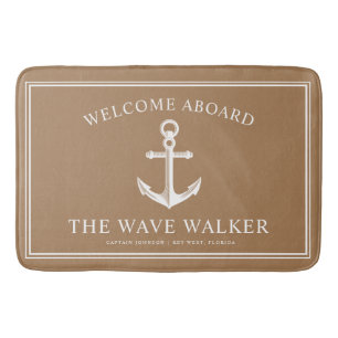 Nautical Boat Welkom Chaki en Wit Badmat