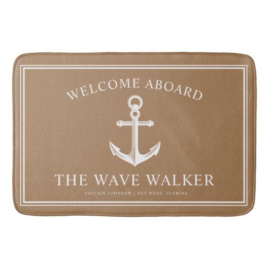 Nautical Boat Welkom | Chaki en Wit Badmat (Voorkant)