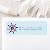 Nautical Boat Wheel & Baby Blue Stripes Etiket (Insitu)