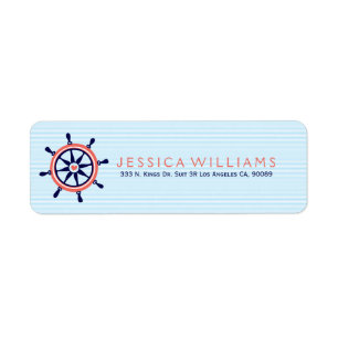 Nautical Boat Wheel & Baby Blue Stripes Etiket