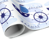 Nautical Boat Wheel Baby shower Navy Blue Cadeaupapier (Rol Hoek)