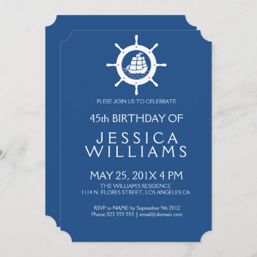 Nautical Boat Wheel Birthday Party nodigt uit Kaart (Voorkant / Achterkant)