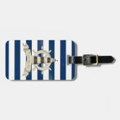 Nautical,Boat Wheel,Blue en White Stripes Bagagelabel (Voorkant horizontaal)