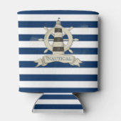 Nautical,Boat Wheel,Blue en White Stripes Blikjeskoeler (Achterkant)