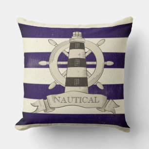 Nautical,Boat Wheel,Blue en White Stripes Kussen