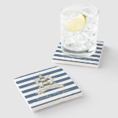 Nautical,Boat Wheel,Blue en White Stripes Stenen Onderzetter (Zijkant)