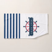 Nautical Boat Wheel, Navy Blue Striped Bad Handdoek (Handdoek)