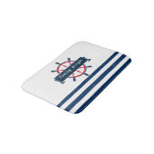 Nautical Boat Wheel, Navy Blue Striped Badmat (Gekanteld)