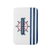 Nautical Boat Wheel, Navy Blue Striped Badmat (Voorkant Verticaal)