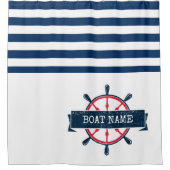 Nautical Boat Wheel, Navy Blue Striped Douchegordijn (Voorkant)
