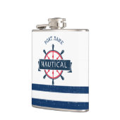 Nautical Boat Wheel, Navy Blue Striped Heupfles (Links)