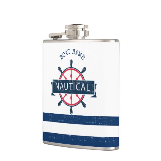 Nautical Boat Wheel, Navy Blue Striped Heupfles (Links)