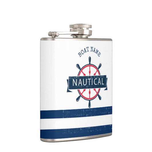 Nautical Boat Wheel, Navy Blue Striped Heupfles (Rechts)