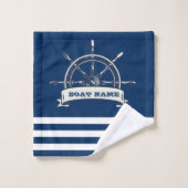Nautical Boat Wheel, Navy Blue Stripes Bad Handdoek (Wasdoekje)