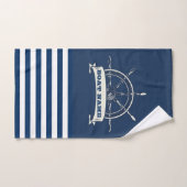 Nautical Boat Wheel, Navy Blue Stripes Bad Handdoek (Handdoek)