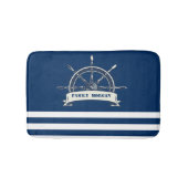 Nautical Boat Wheel, Navy Blue Stripes Badmat (Voorkant)