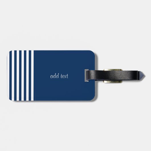 Nautical Boat Wheel, Navy Blue Stripes Bagagelabel (Achterkant horizontaal)