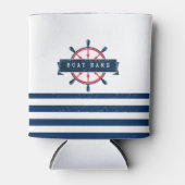 Nautical Boat Wheel, Navy Blue Stripes Blikjeskoeler (Voorkant)