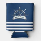 Nautical Boat Wheel, Navy Blue Stripes Blikjeskoeler (Voorkant)