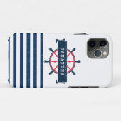 Nautical Boat Wheel, Navy Blue Stripes Case-Mate iPhone Case (Achterkant (horizontaal))