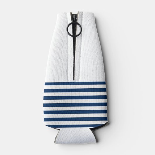 Nautical Boat Wheel, Navy Blue Stripes Flesjeskoeler (Achterkant)