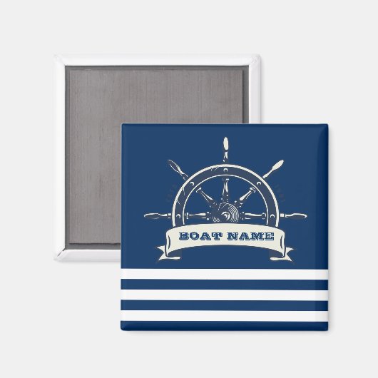 Nautical Boat Wheel, Navy Blue Stripes Magneet (Voorkant / Achterkant)