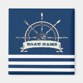 Nautical Boat Wheel, Navy Blue Stripes Magneet (Voorkant)