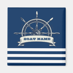 Nautical Boat Wheel, Navy Blue Stripes Magneet