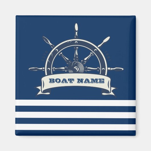 Nautical Boat Wheel, Navy Blue Stripes Magneet (Voorkant)